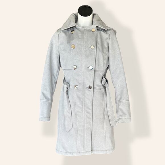 Guess Trench Double-Breasted Hooded Coat M in Gray - Picture 7 of 12